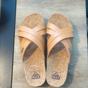 Reef Tan Cork Sandals with X-Strap Design New/ Never Worn